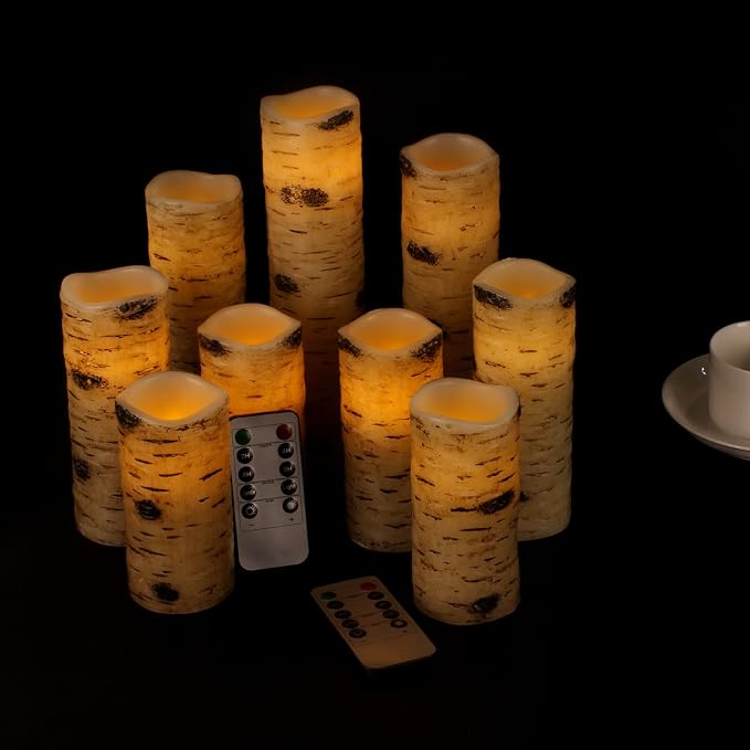 Flameless Candles Birch Bark Effect Battery Operated Candles 4" 5" 6" 7" 8" 9" - Image 4