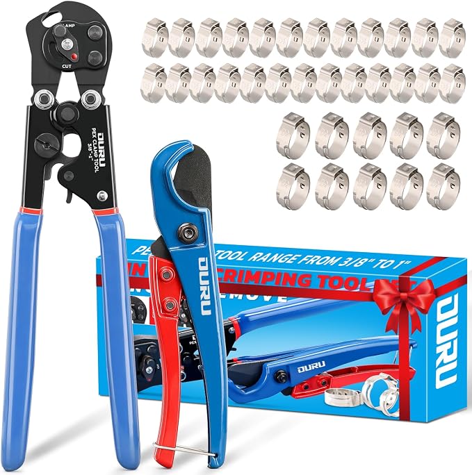 OURU PEX Crimping Tool Kit, Cinch & Remove, 3/8" to 1", PEX Cutter & Clamps | 2 by OURU