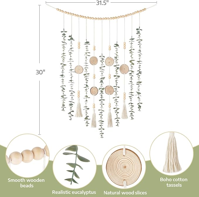 Dahey Boho Hanging Artificial Eucalyptus Garland Wall Decor 31'' Fake Plant | - Image 3