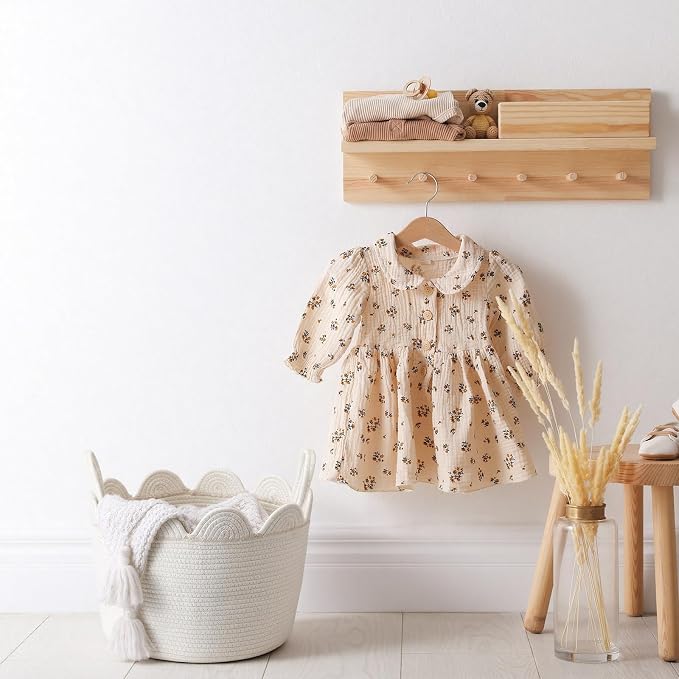 LemonRoad Round Woven Basket White, Cotton Rope Scalloped Edge Tassels - Image 3