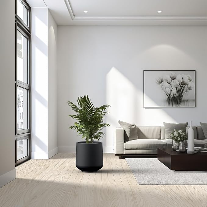 Kante Large Round Curved Black Concrete Planter 16.5" Dia, Outdoor | Rubber Plug - Image 3