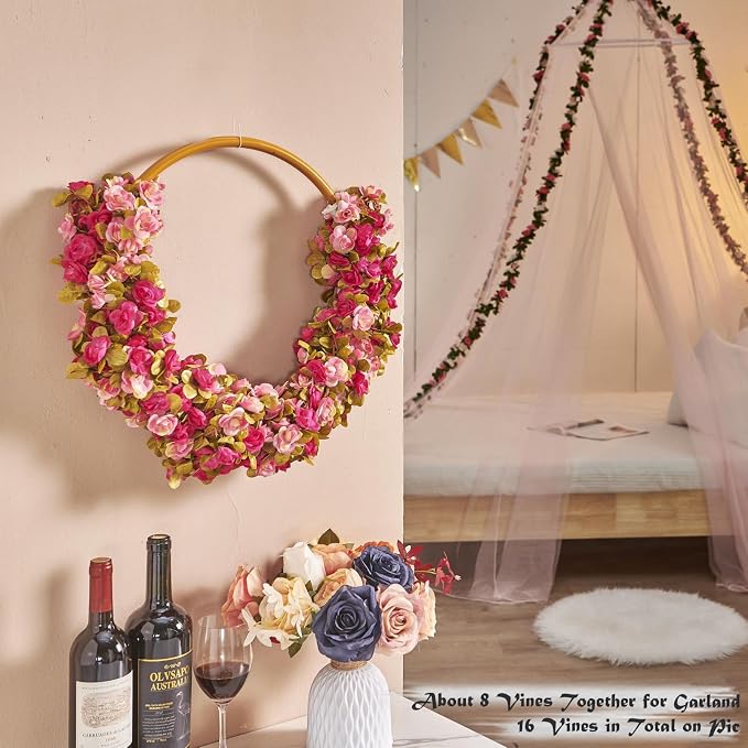 6Pcs x 8.2FT Artificial Flower Garland Rose Vine Decor, Fall Purple Flower | - Image 3