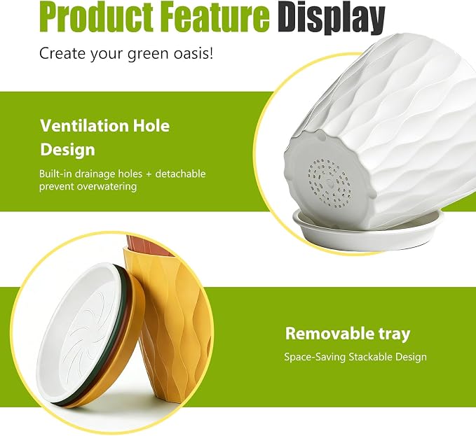 8 Inch Plastic Plant Pots, Planters - Image 6