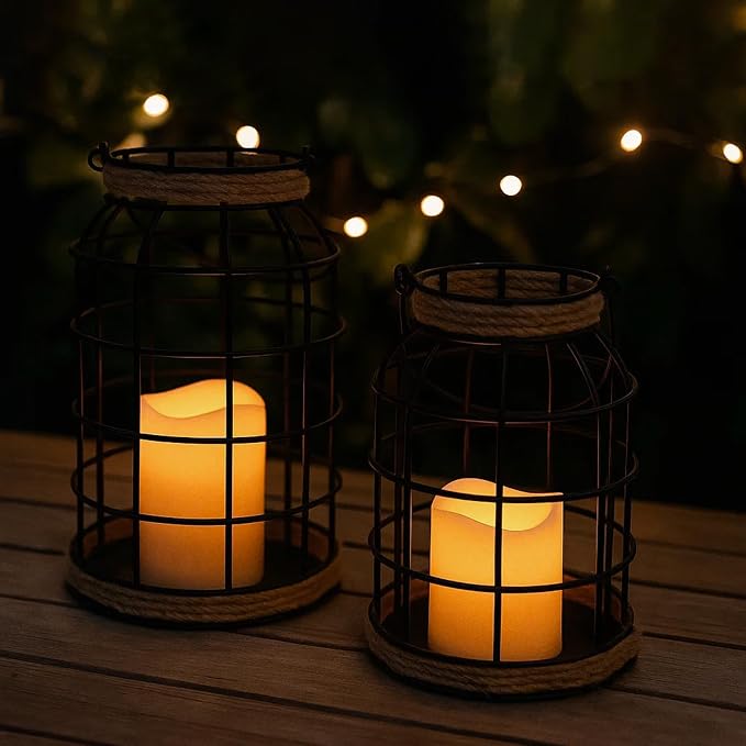 Rustic Farmhouse Decorative Lantern Set of 2, Boho Lanterns - Image 5