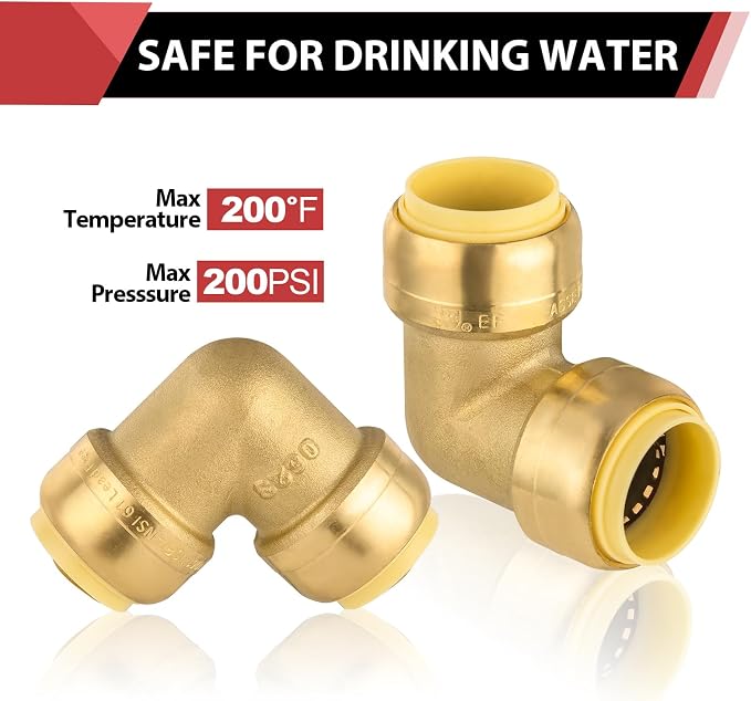 2piece EFIELD 1/2-inch 90-Degree Elbow, Push-Fit Brass Fittings | Connect Copper - Image 4