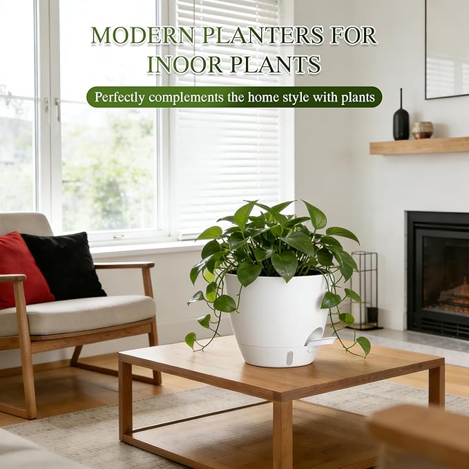 Self Watering Pots with Drainage Holes, 2 Pack 10 Inch Plant Pots with Water - Image 7