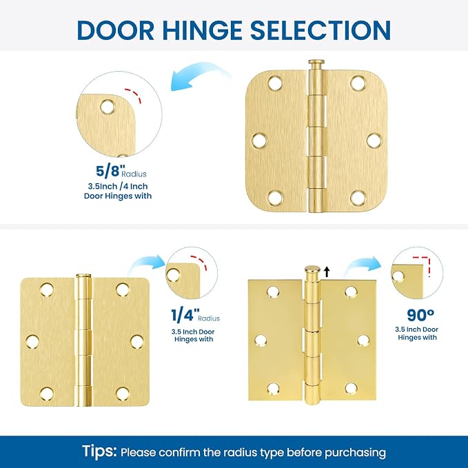 HOSOM 36 Pack Brushed Brass Door Hinges 3.5 Inch - Image 5