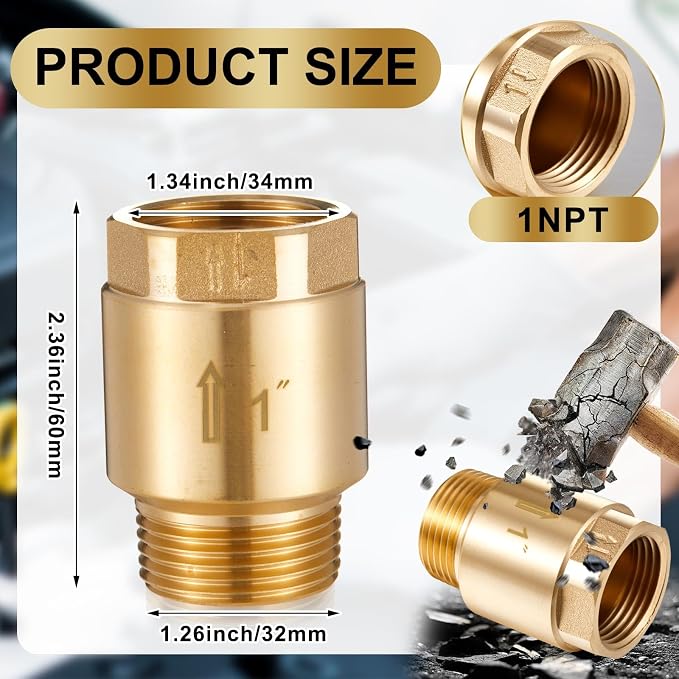 Zonon 1 Pcs 1 Inch Check Valve One Way Brass Non Return in Line Check Valve - Image 2