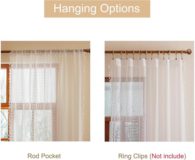 Sutuo Home White Boho Lace Curtains 2 Panels - Image 5