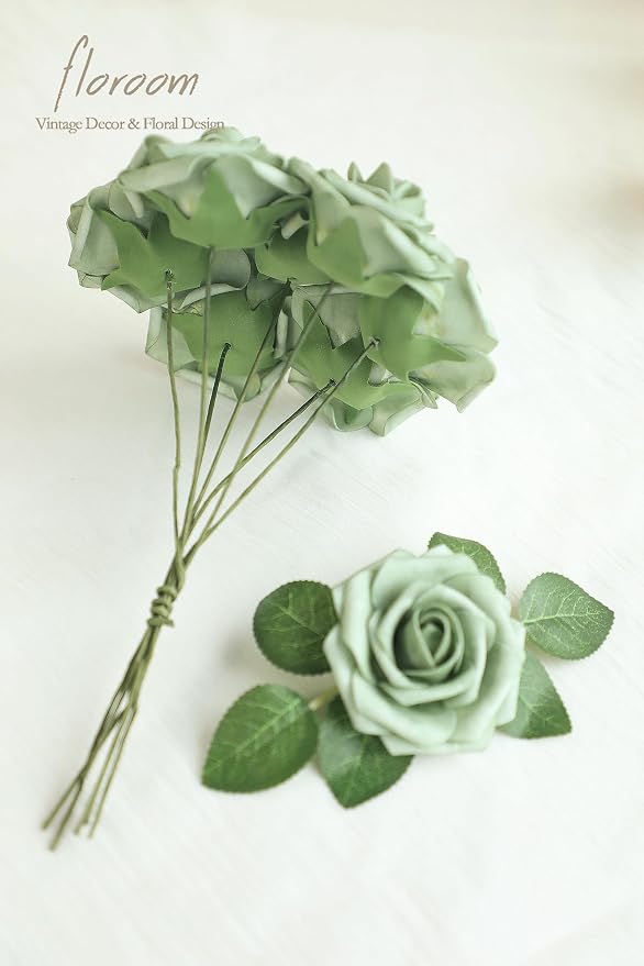 Artificial Flowers 50pcs Real Looking Elf Green Foam Fake Roses - Image 6