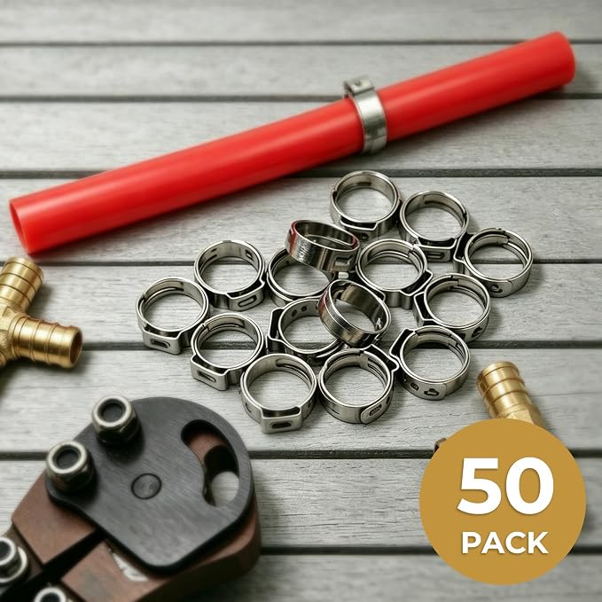 50 Pack 1/2 Inch PEX Cinch Clamps, 304 Stainless Steel PEX Crimp Rings - Image 2