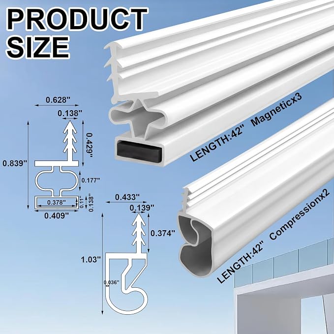 FoldTier 5 Pcs Magnetic Door Weather Stripping Kerf Seal Kit Vinyl, Top and - Image 2