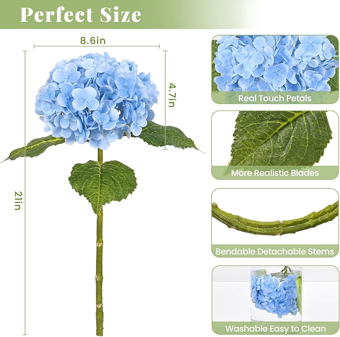 2Pcs 21in Hydrangea Artificial Flowers, Latex Real Touch Hydrangeas | Lifelike - Image 5