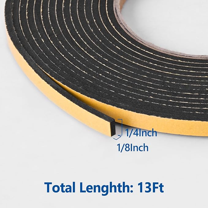 Kikerike Self Adhesive Foam Tape Weatherstrip 1/4In x 1/8In x 13Ft High Density - Image 2