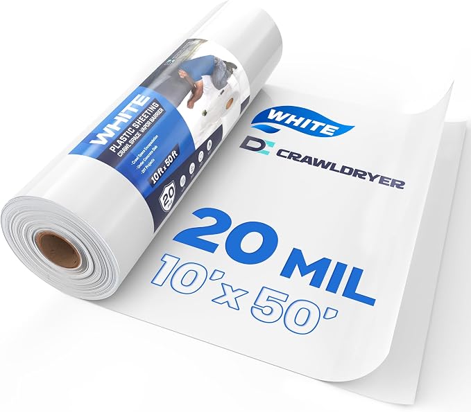 White Plastic Sheeting, 20 Mil 10' x 50', Crawl Space Vapor Barrier, Plastic by CrawlSpaceEncapsulation