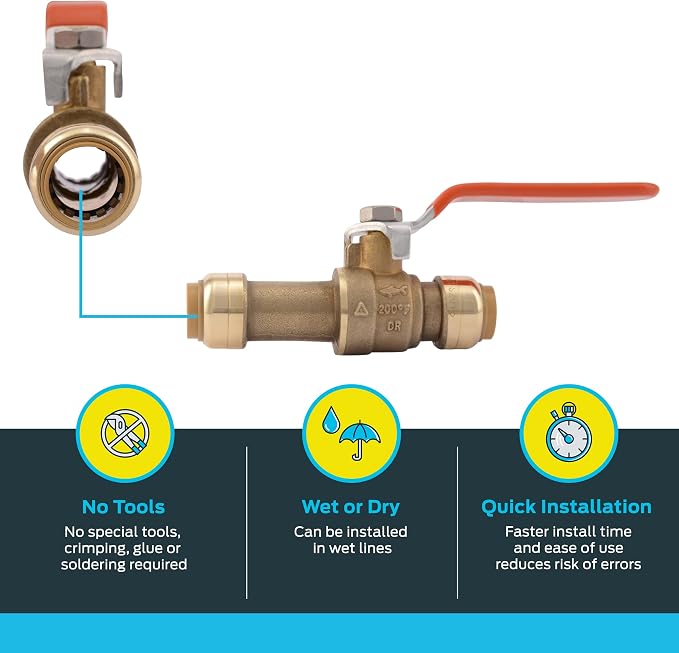 SharkBite 1/2 Inch Slip Ball Valve, Push to Connect Brass Plumbing Fitting - Image 3