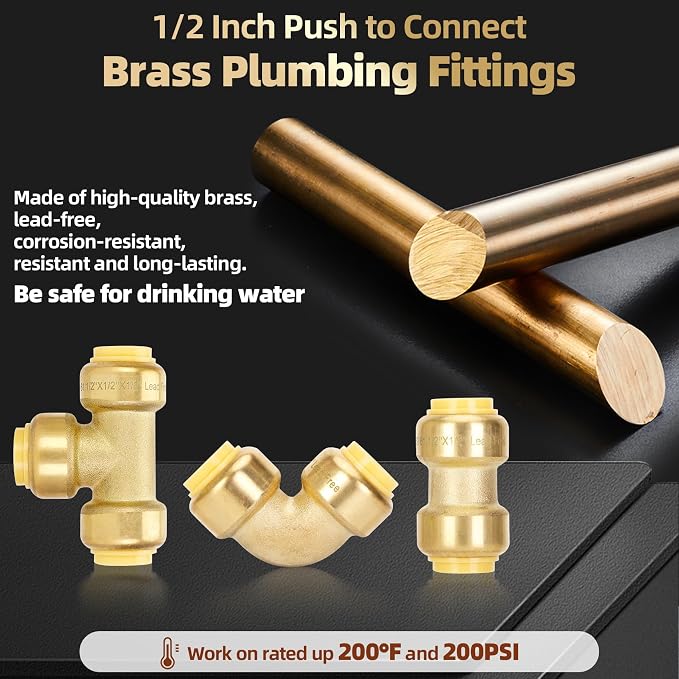 1/2" Push to Connect Fittings, PEX Pipe Fitting 1/2 Inch Set, - Image 3