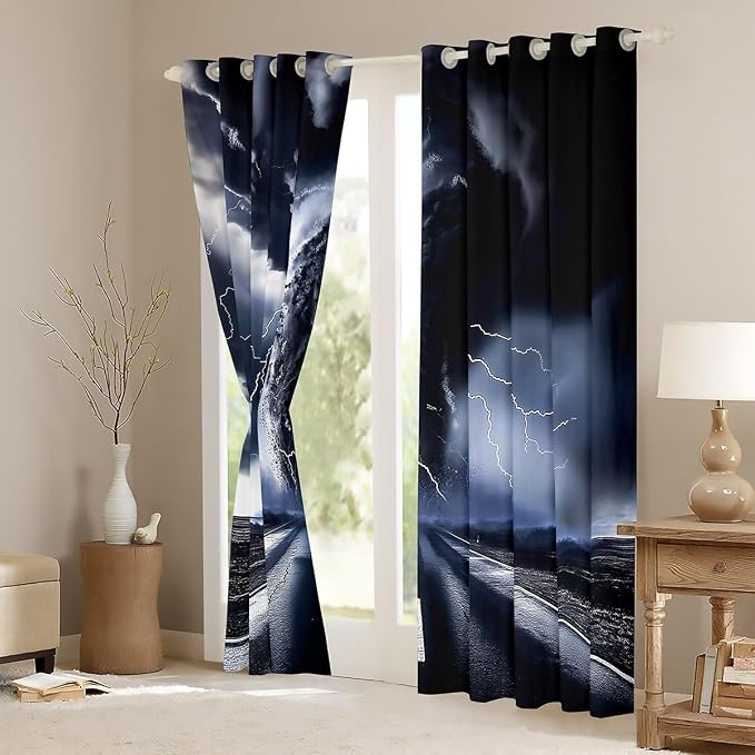 jejeloiu 3D Tornado Window Drapes Natural Disaster Blackout Shades Window - Image 3