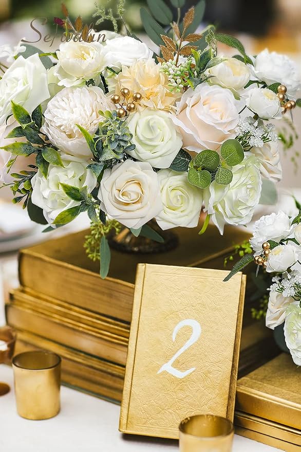 Serwalin Artificial Flowers White Peony Flowers Fake Wedding Flowers Cake - Image 6