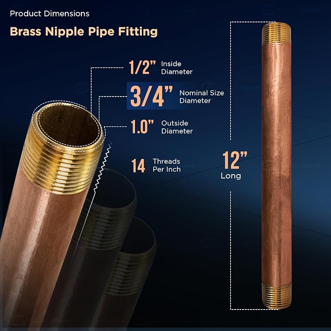 Everflow Supplies NPBR3412 12" Long Brass Nipple Pipe Fitting - Image 2