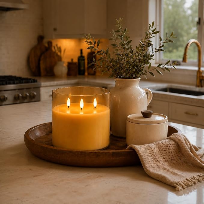 Homemory Amber Large Glass Flameless LED Candle, 3 Wicks, Remote Timer | 6"x6" - Image 7