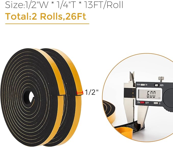 Ravinte Weather Stripping Door Seal, 1/2 x 1/4 Adhesive Foam Tape, 26 FT | - Image 3
