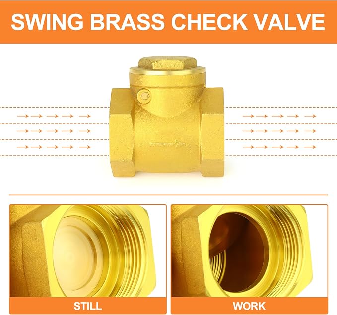 GASHER 1PCS Brass Swing Check Valve 1-1/2" Female Thread, Backflow Prevention - Image 4