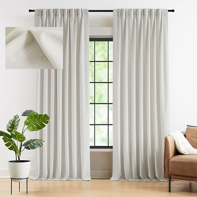 Kayne Studio Grayish White Velvet Pinch Pleated Back Tab Curtains 120 Inch | by KayneStudio