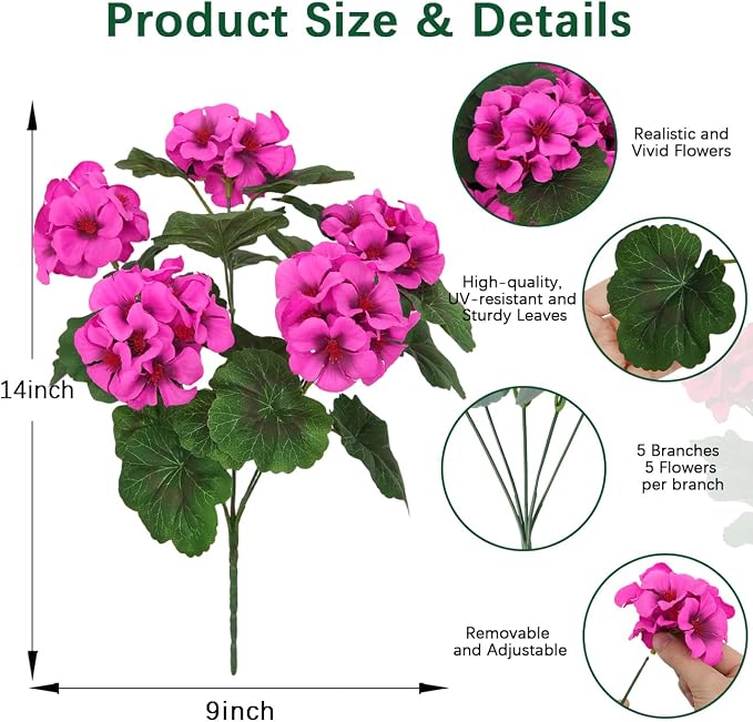 8 Pcs Artificial Geraniums Flowers - Image 3