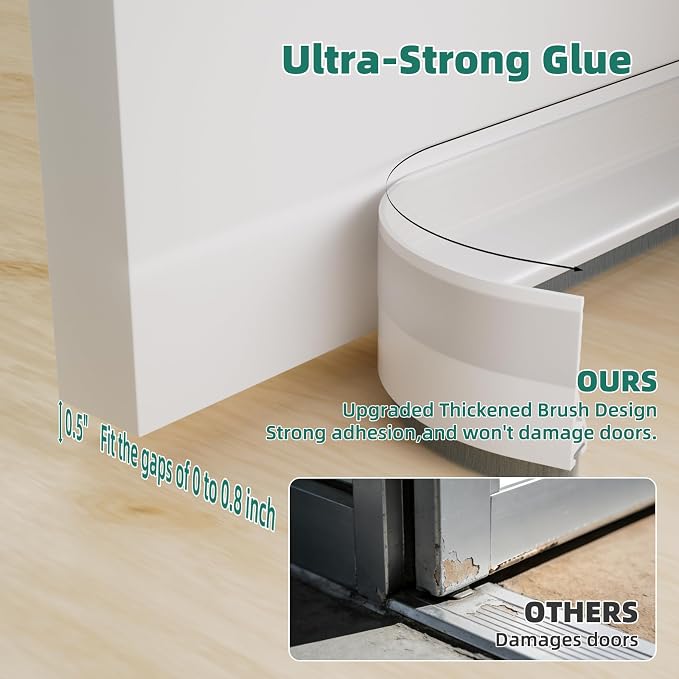 Door Draft Stopper with Brush, 2 Pack | Self Adhesive Weather Stripping - Image 2