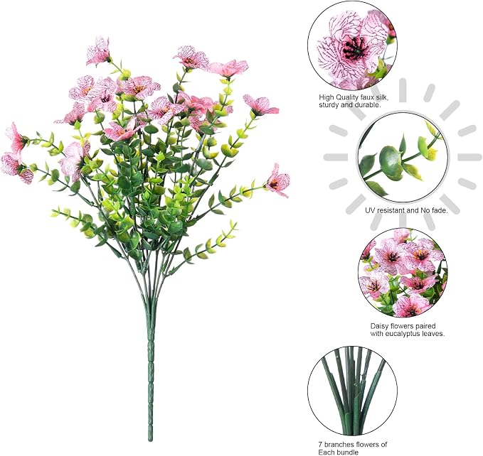 florisso Artificial Flowers for Outdoors Daisy 12 Bundles for Decor | Faux - Image 3