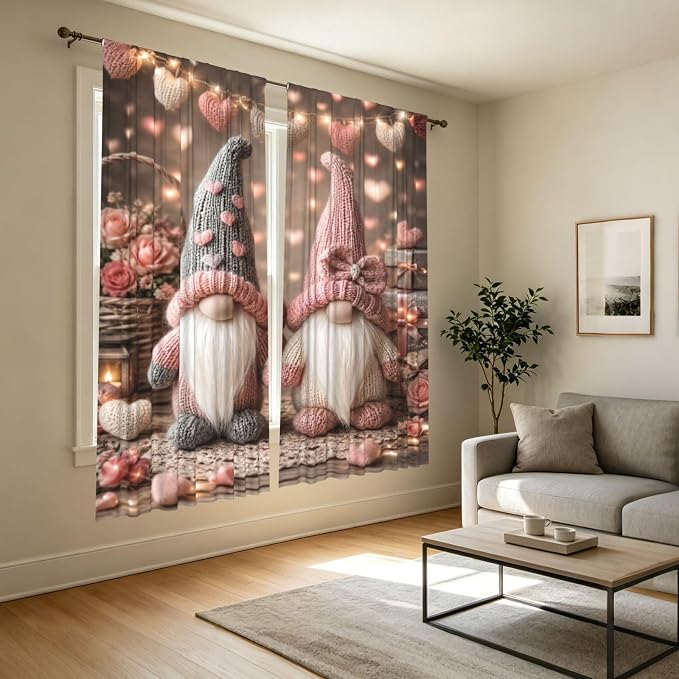 Knit Gnomes Valentine Hearts Window Curtains 2 Panels Set, 52 X 84 Inch - Image 7