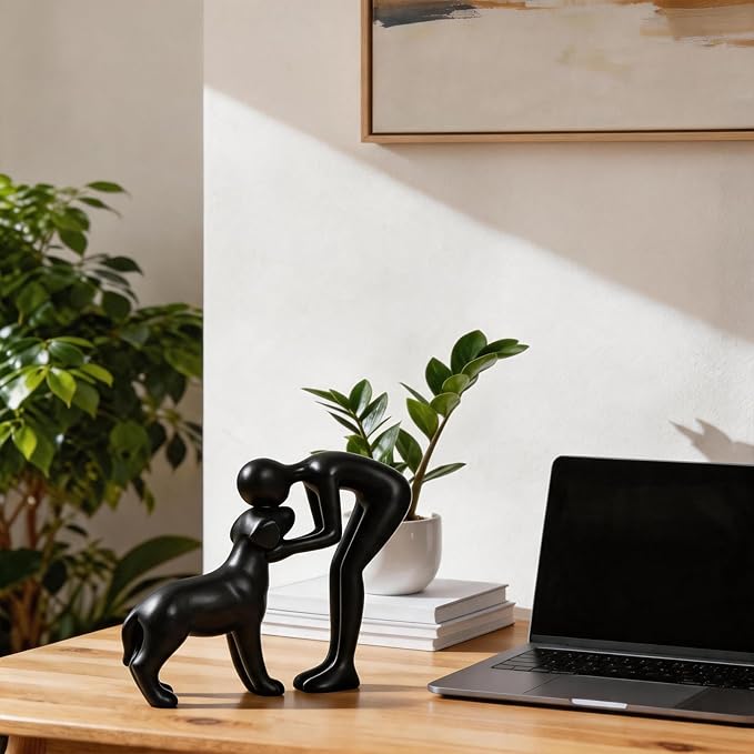 Abstract Person and Dog Sculpture Head-to-Head Figurine Black | abstract - Image 2
