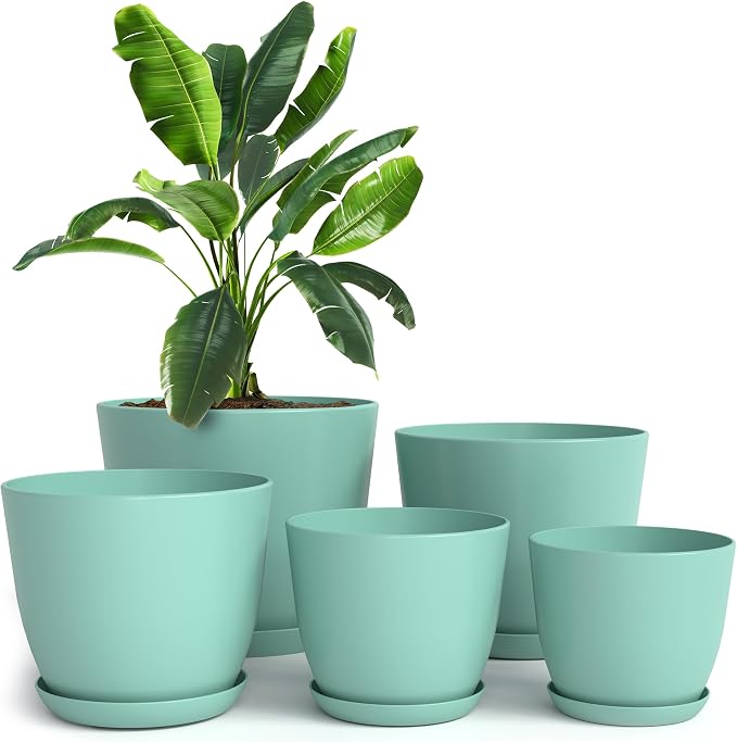 Plant Pots Indoor with Drainage, 5 Pack Multi-Size Planters Set, Aqua | by UTOPIAHOME