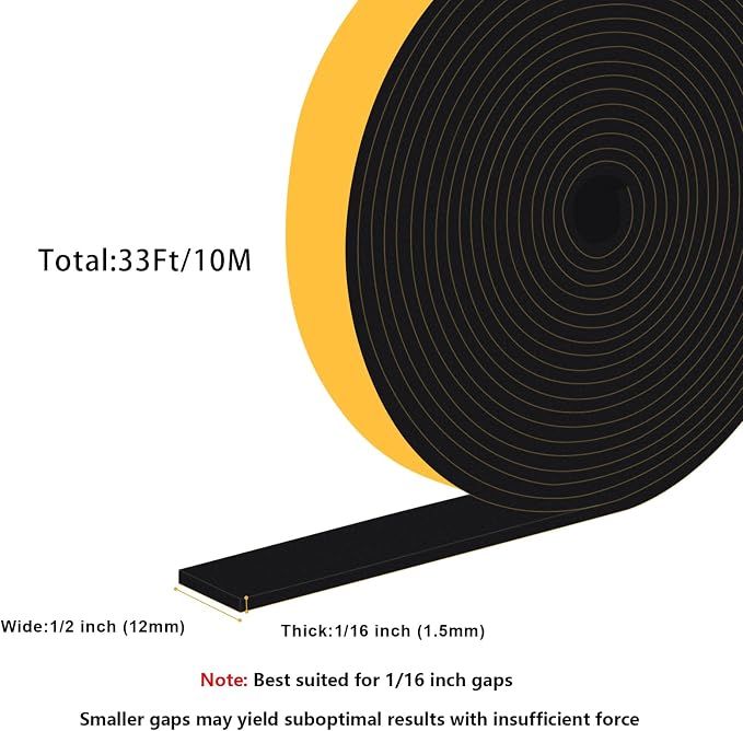 Thin Weather Stripping Foam Tape, 1/2x1/16In Doors & Windows | Reduces noise & - Image 6