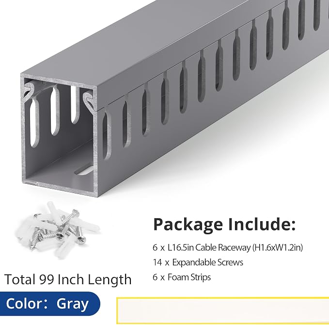 1.6"H x 1.2"W Cable Raceway, 99in Under Desk Wire Management Channel, 16.5in - Image 4