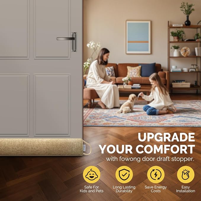 fowong 32" Door Draft Stopper, Weighted Under Door Noise Stopper, Oatmeal | - Image 6