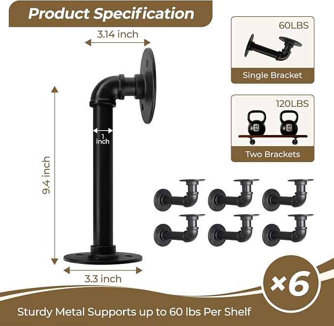 Industrial L Pipe Shelf Brackets - Image 3