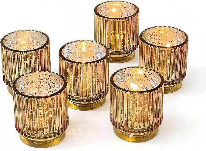 Kate Aspen Gold Votive Candle Holders-Vintage Ribbed Glass Candle Holder Set of by KateAspen