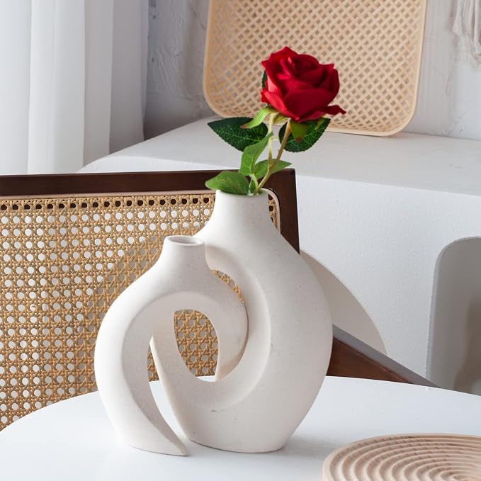 Hollow Ceramic Vase Set of 2, Modern Nordic Minimalist Book Style Boho - Image 3