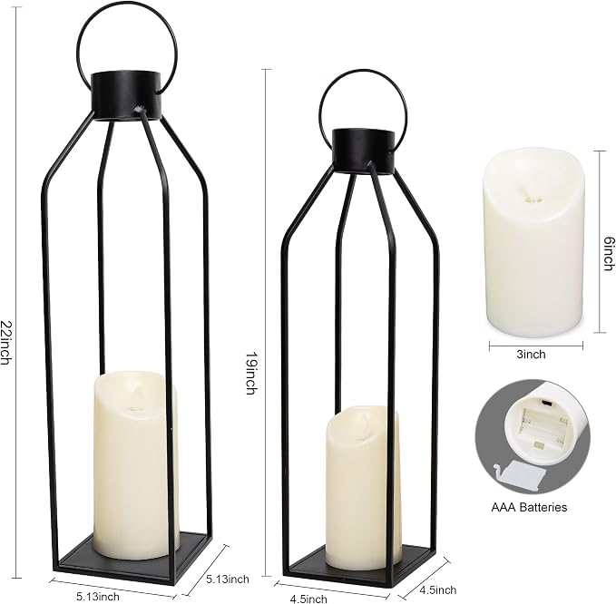 HPC Decor 22'' 19'' Lanterns Decorative w/ Flickering Timer Candles- Large Tall - Image 6