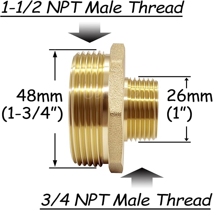 Uenede Brass 3/4" NPT Male to 1-1/2" NPT Male Reducer Adapter - Image 2