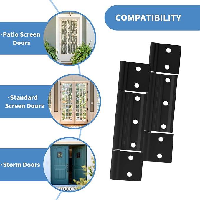 3 Pack Screen Door Hinges Replacement, 1/8 inch Grooved Center | Screen Door - Image 3
