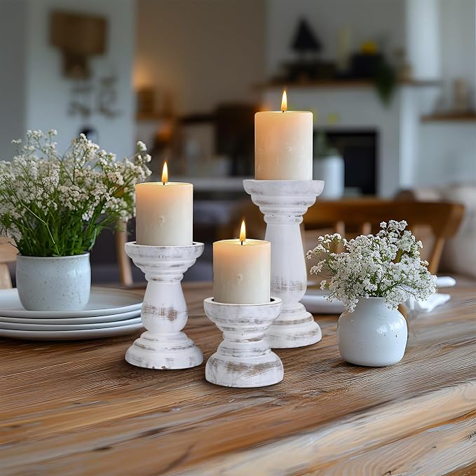 Candle Holder for Pillar Candle Set of 3, Farmhouse Wood Candle Holder - Image 6