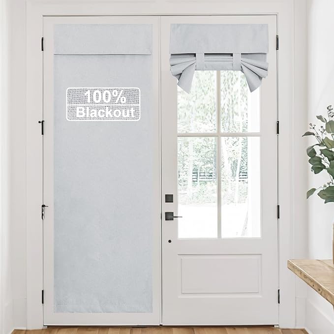 RYB HOME Linen Door Curtain 100% Blackout French Door Blinds by RYBHOME