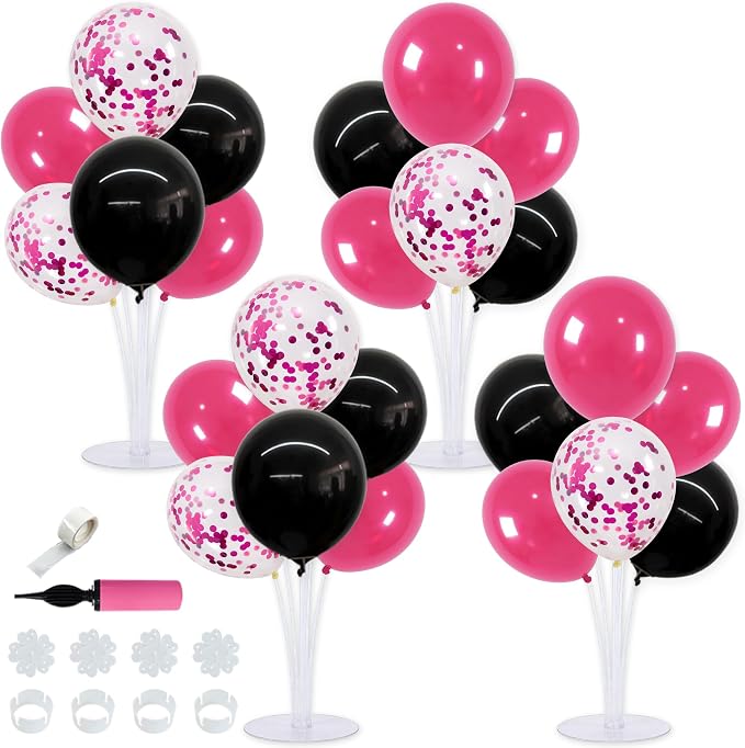 TONIFUL 4 Set Black Hot Pink Balloon Stand Balloon Centerpieces by TONIFUL
