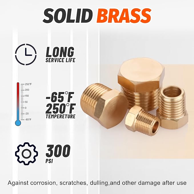 24PCS Brass Hex Pipe Plug Fittings, 1/8" 1/4" 3/8" 1/2" NPT Male | 1/8 Inch - Image 3