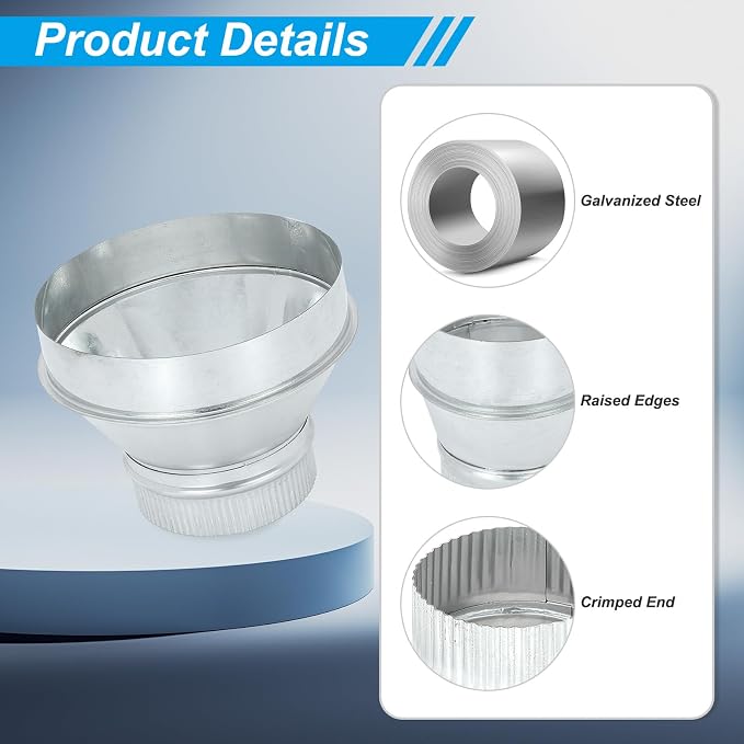 PATIKIL 8 Inch to 5 Inch Duct Reducer, Galvanized Steel Round Air Duct Reducer - Image 3