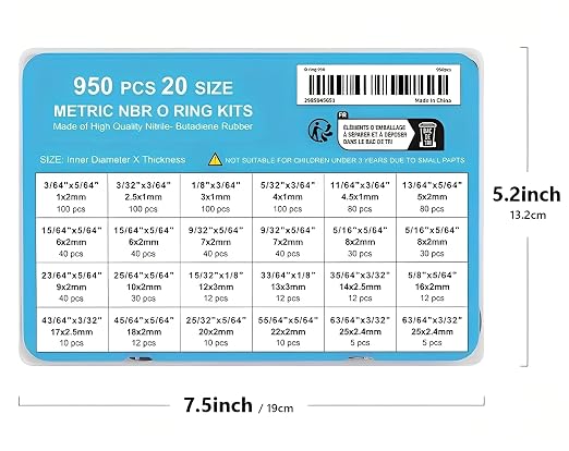 950 Pcs O-Ring O Rings Assortment Kit 20 Sizes Nitrile Rubber | - Image 6