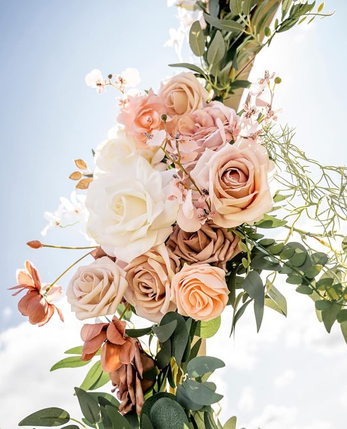 FACINOC Roses Artificial Flowers Champagne Nude Bouquet - Image 3